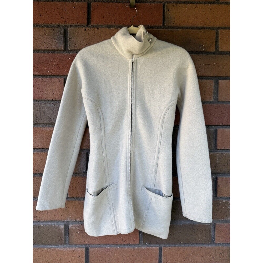 Gianfranco‎ Ferre Sweater Mohair Virgin Wool Blend Full Zip | Cream | Size 40 XS